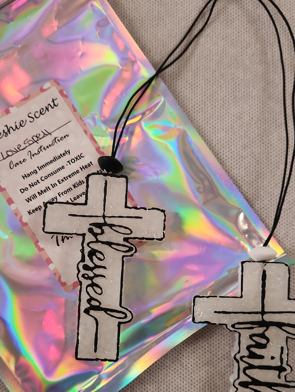 Cross Word Hanging Freshie - White with Black Script